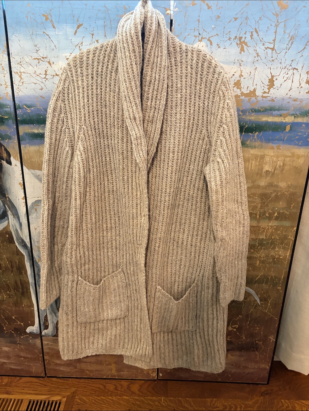 LOFT Women's Shawl-Collar Open Cardigan Wool/Silk / Blend in Light Beige